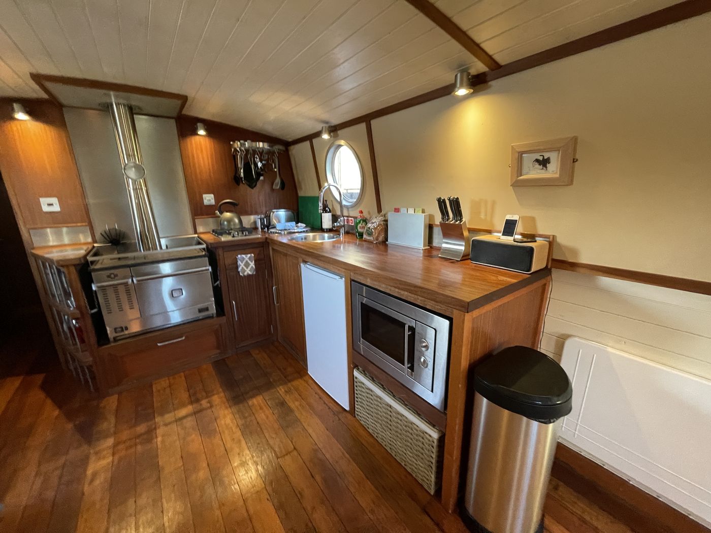 Galley kitchen in a boat interior